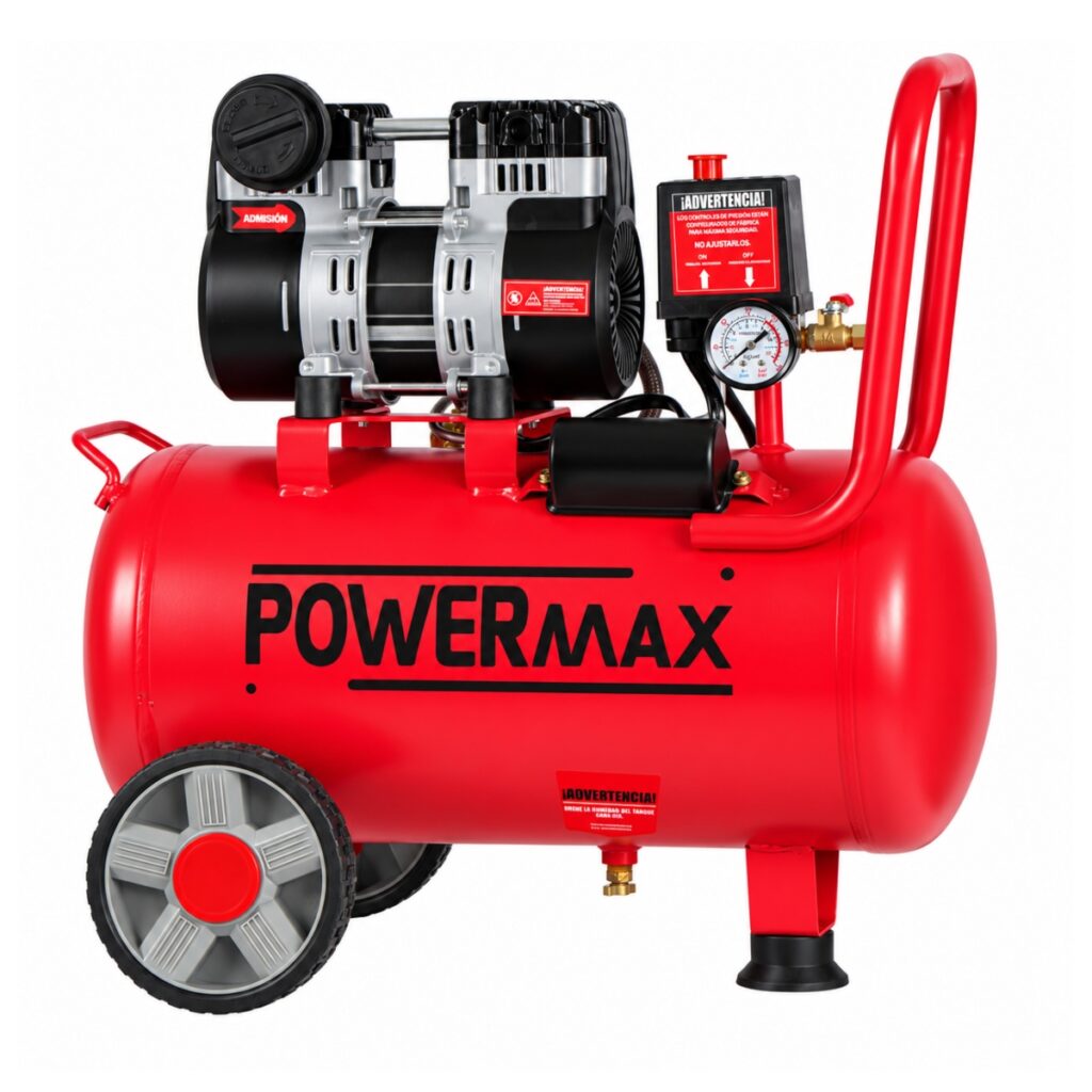 Compresor de Aire Silencioso 30 Litros 1 HP Libre de Aceite Uso Dental y Taller - Powermax