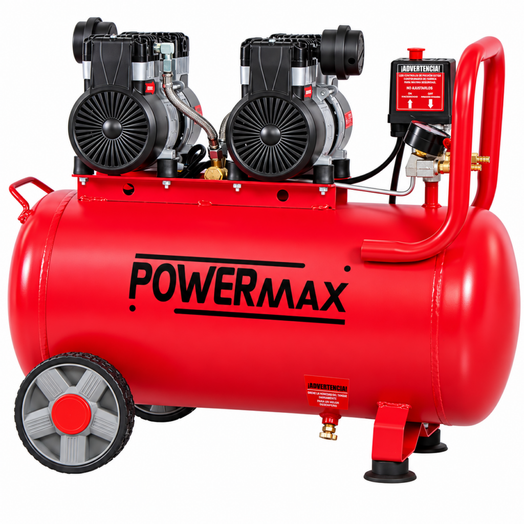 Compresor de Aire 50 Litros Silencioso Libre de Aceite 2 HP Uso Dental e Industrial Powermax